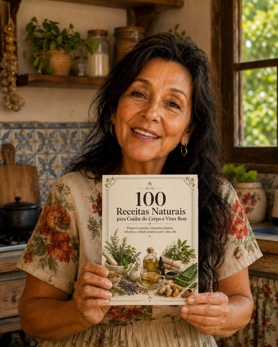 Cidinha segurando o guia 100 Receitas Naturais
